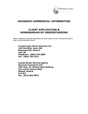 Canada ACI Client Application and MOU