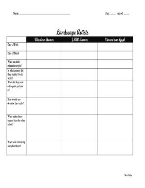 Landscape Artists Study Form