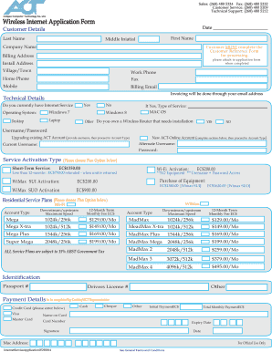 Wireless Internet Application Form
