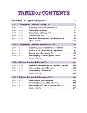 english table of contents