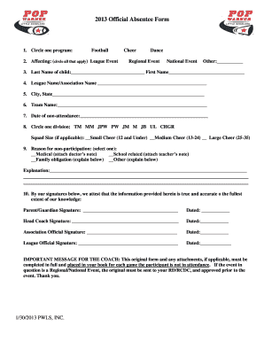 2013 Official Absentee Form