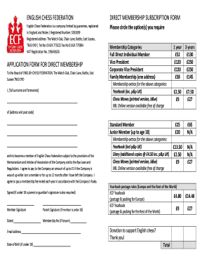English Chess Federation Direct Membership Subscription Form