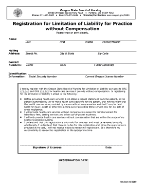 Oregon Nursing Limitation of Liability Registration