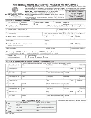 Arizona Residential Rental Tax Application