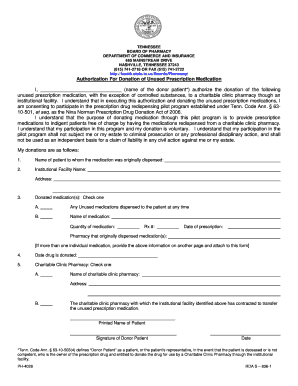 Tennessee Prescription Medication Donation Authorization