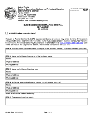 Alaska Business Name Registration Renewal Application