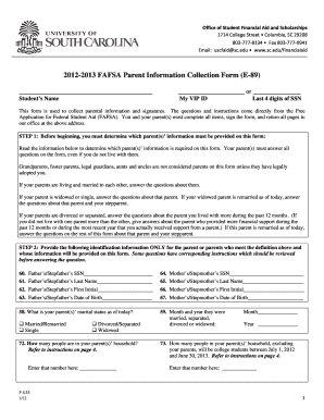 2012-2013 FAFSA Parent Information Collection Form