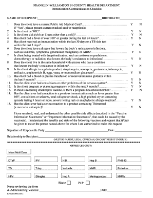 Immunization Contraindication Checklist