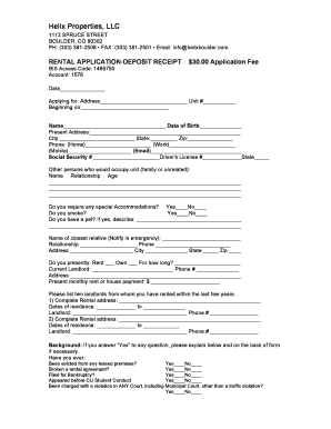 Rental Application Deposit Receipt