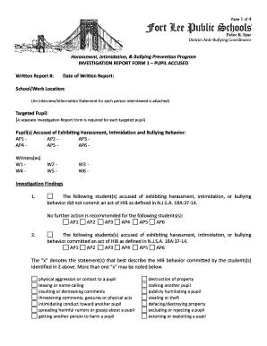 New Jersey HIB Investigation Report Form