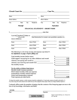 Financial Statement Short Form