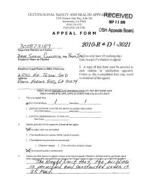 California OSHA Appeal Form