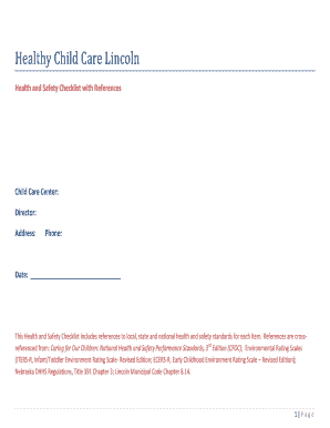 Health and Safety Checklist for Child Care Centers