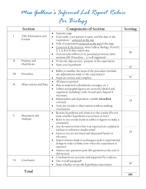 Biology Lab Report Rubric