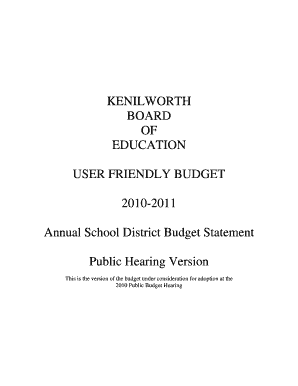 User Friendly Budget Cover Sheet Public Hearing