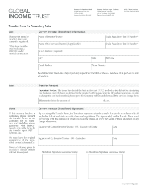 Transfer Form for Secondary Sales