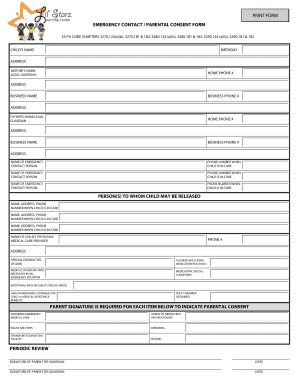 Emergency Contact Parental Consent Form