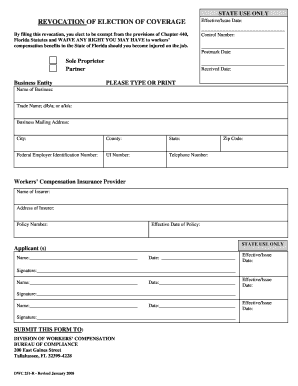 Florida Revocation of Election of Coverage Form