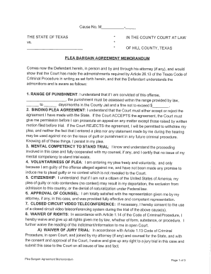 Texas Plea Bargain Agreement Memorandum