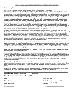 Irrevocable Assignment of Benefits and Lien