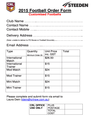 2015 Football Order Form
