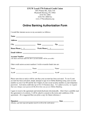 UFCW Local 1776 Online Banking Authorization Form