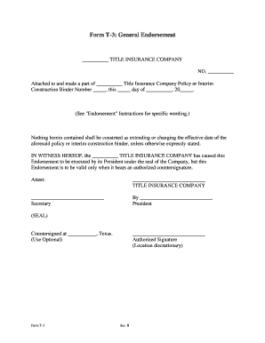 Form T-3 General Endorsement
