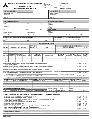 Motor Home Insurance Application