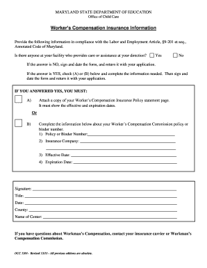 Maryland Worker's Compensation Insurance Form