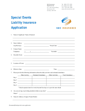Special Events Liability Insurance Application