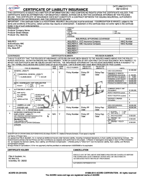 Certificate of Liability Insurance