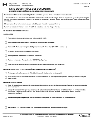 Liste de contrôle des documents - Personnes protégées - Résidence permanente
