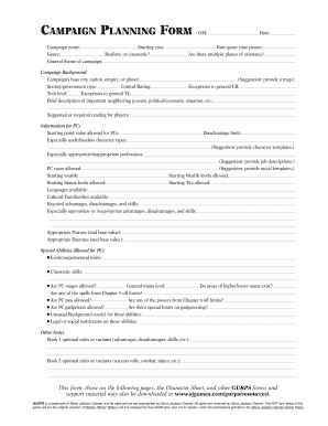 GURPS Campaign Planning Form