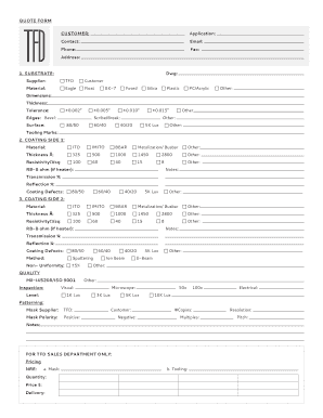 Quote Form for Substrate Coating