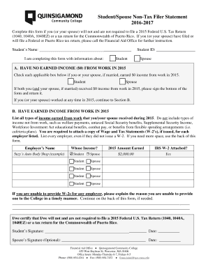 Student/Spouse Non-Tax Filer Statement