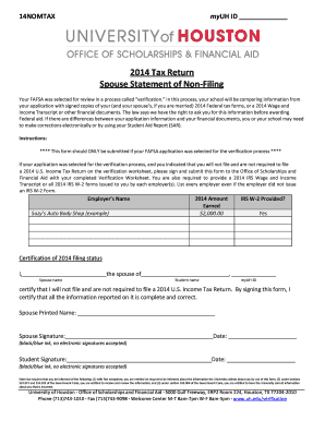 2014 Spouse Statement of Non-Filing