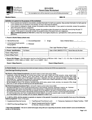 Parent Data Worksheet