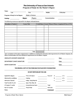 Master's Degree Program of Study Form