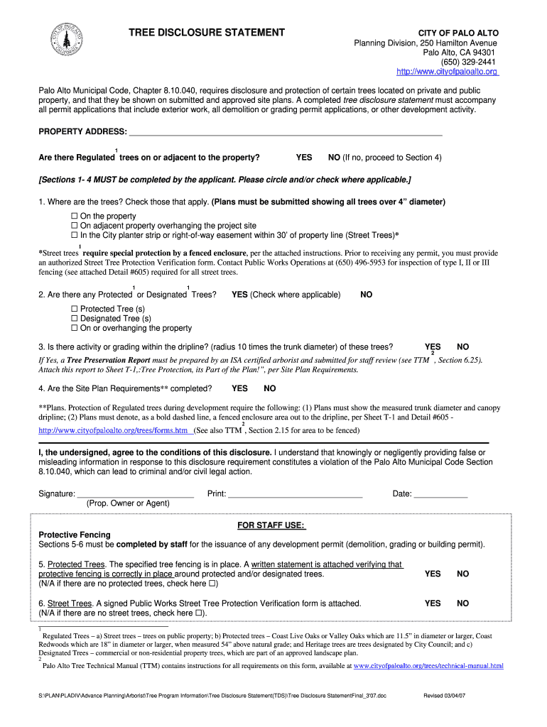tree disclosure statement planning Preview on Page 1