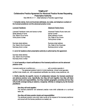 Collaborative Practice Agreement for Prescriptive Authority