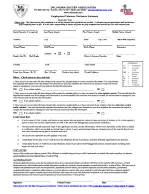 Oklahoma Soccer Association Volunteer Disclosure Statement