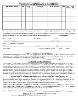 Truckee-Donner Recreation Waiver Form