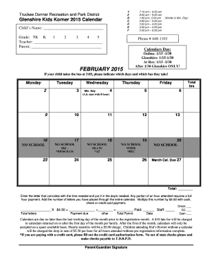 February 13 2015 calendar - FEBRUARY 2015 After 130 Glenshire ONLY - TDRPD