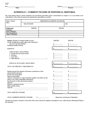 US Bankruptcy Form B6I - Current Income of Individual Debtor