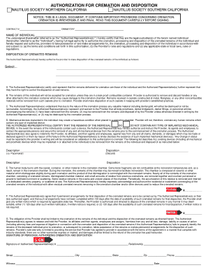 Authorization for Cremation and Disposition