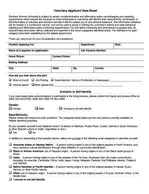 Voluntary Applicant Data Sheet