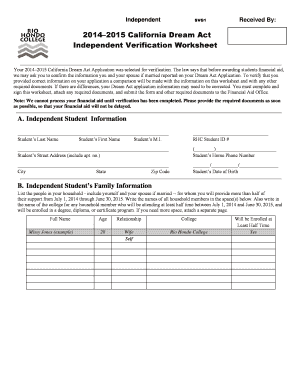 2014–2015 California Dream Act Verification Worksheet