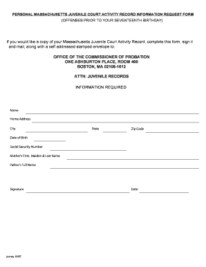 Massachusetts Juvenile Court Activity Record Request Form
