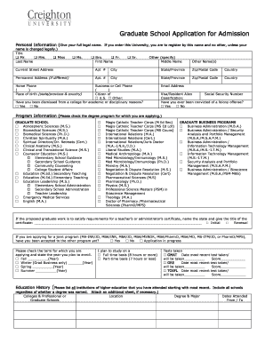 Graduate School Application for Admission