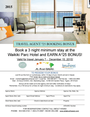 Travel Agent Booking Bonus Form